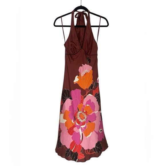 Banana Republic 100% silk Floral Halter Dress with Bold Colors Size - Picture 1 of 11